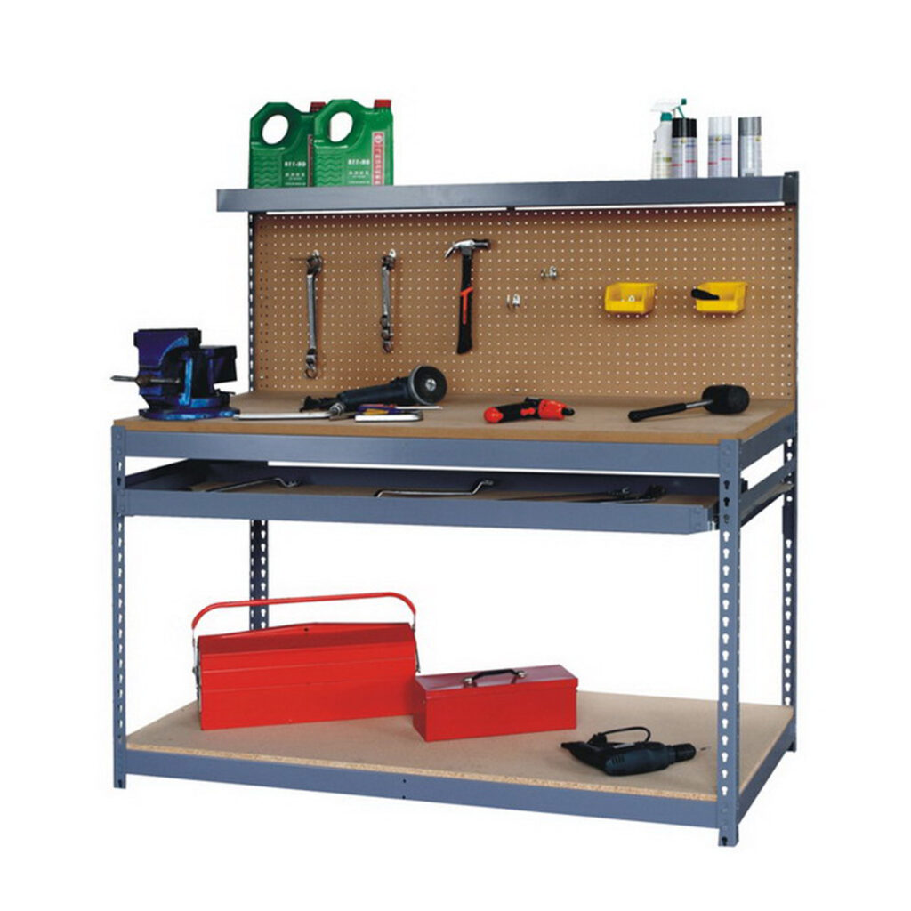 MaxxBuild Commercial Workbench, 1 Drawer, MDF Table Top, 2 Shelves